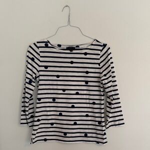 J. Crew Navy and White Polka Dot Striped Long Sleeve Top